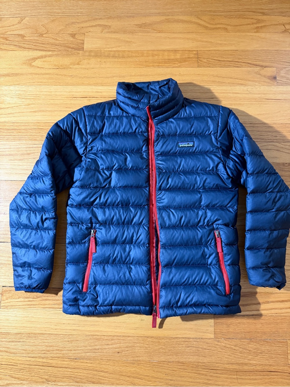 Patagonia Kids Navy Puffer Jacket with Red Zippers size L